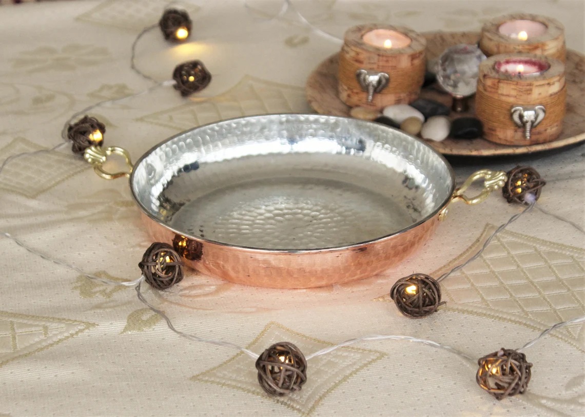 Traditional copper frying pan